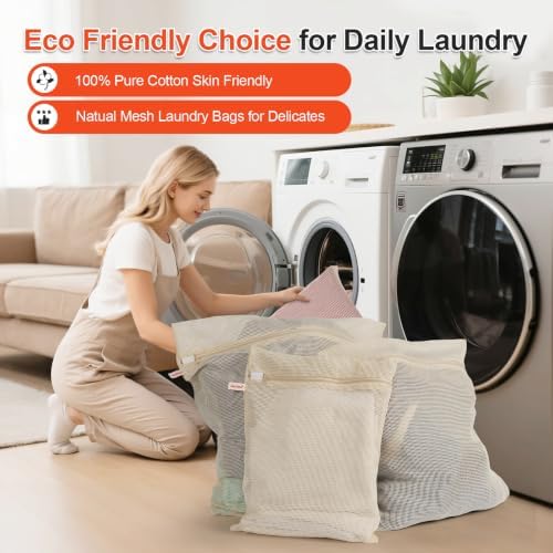MADIKA 100% Cotton Mesh Laundry Bags, Organic Cotton Laundry bags, No Dye - Image 3
