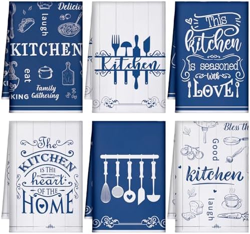 Bencailor 6 Pcs Blue White Kitchen Towels Decorative Sets Dish Towels Absorbent by Bencailor