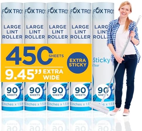 Foxtrot Large Lint Roller with Refills, 9.45 inch Wide, 5 Pack, 450 Sheets by FoxTrotLiving