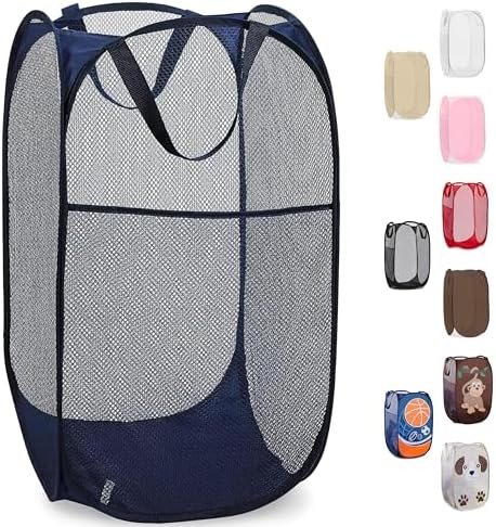 Handy Laundry Collapsible Mesh Foldable Hamper 14" x 14' x 24" Navy Blue by Handy+Laundry