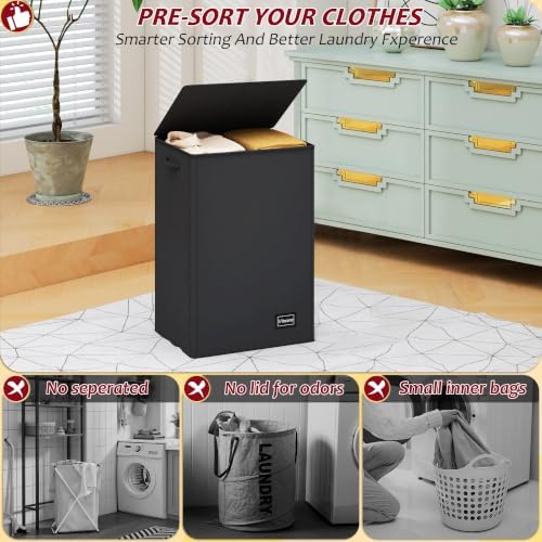 110L Laundry Hamper with Lid, Reinforced Sturdy Large Laundry Hamper with - Image 3