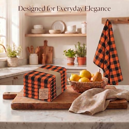Urban Villa Kitchen Towels Cotton Dish Towels 20”x30” Orange Blk - Image 5