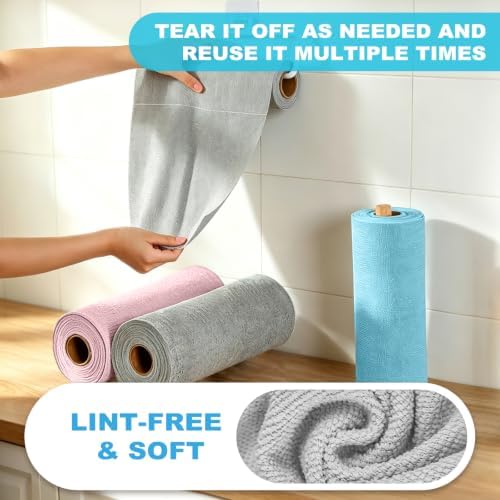 Puomue 165 Pack Microfiber Cleaning Cloth Roll, Tear Away Reusable Towels - Image 4