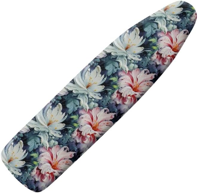Oil Painting Iris Flowers Ironing Board Cover-15x 54 White Pink Iris Flower by Daulesho