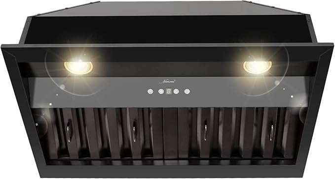 Akicon Range Hood Insert 30 Inch, Ultra Quiet, Powerful Suction Built-in Kitchen Vent Hood, Matte Black Stainless Steel Ducted Stove Hood with Dimmable LED Lights Warm White, 3-Speeds 600CFM