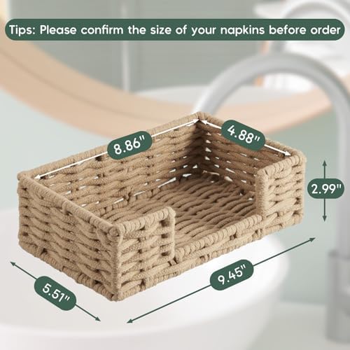 Napkin Holder for Bathroom, Woven Wicker Cotton Rope Guest Towel Holder Tray - Image 2