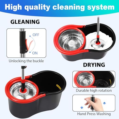 Spin Mop and Bucket with Wringer Set, 360° Spinning Mop Bucket System with 3 - Image 2