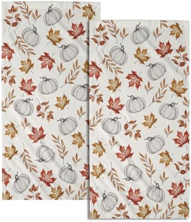 Orange Leaves Pumpkin Fall Bathroom Towels Set Autumn Maple Leaves Hand Towels by Granbey