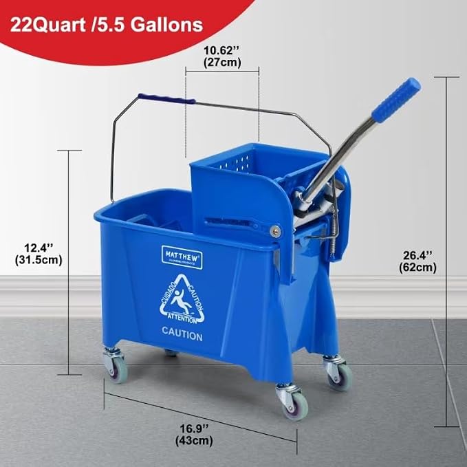 MATTHEW Cleaning Blue 22Quart Compact Mop Bucket INCL.2 Pcs Mop Head - Image 3