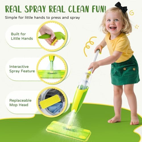 Kids Cleaning Toy Set, Mini Spray Mop Montessori Toys Pretend Play Cleaning Tool - Image 2