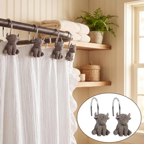 12 Pcs Highland Cow Shower Curtain Hooks, Vintage Resin Shower Curtain Hangers - Image 6