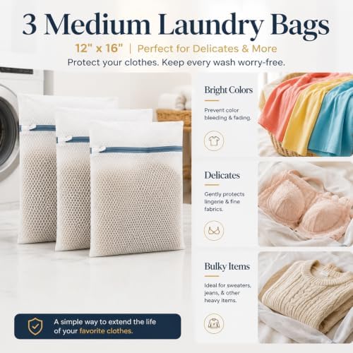 Lingerie Bags for Washing Delicates 3Pcs, Laundry Wash Bag, Honeycomb Mesh - Image 4
