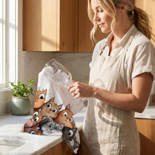 Jztco 4 Pcs Cute Cat Kitchen Towels, Cats Soft Absorbent Hand Tea Towel - Image 6