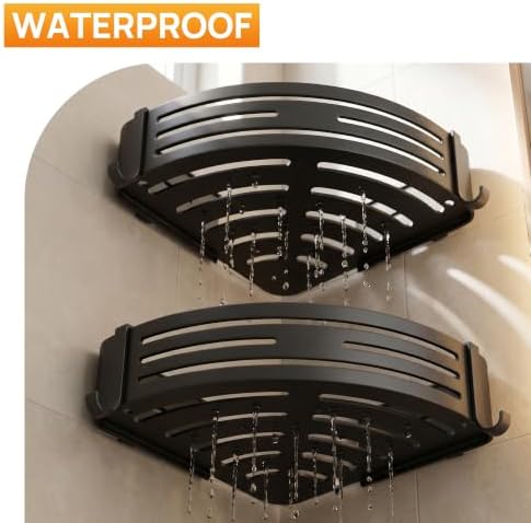 Black Adhesive Corner Shower Caddy 2-Pack, Triangular Shelves - Image 4