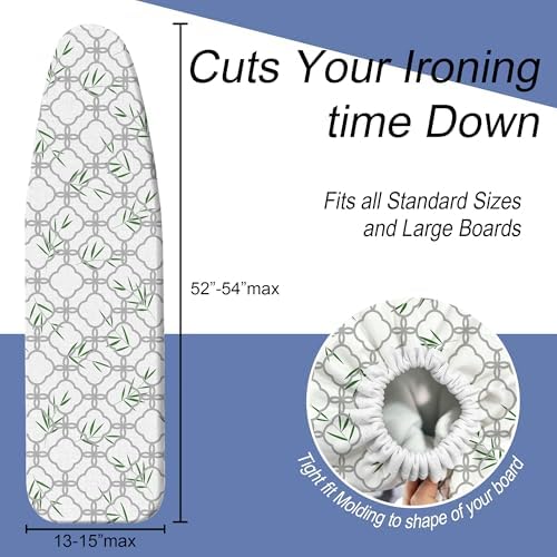 Grey Ironing Board Cover and Pad 15x54 Inch, 100% Cotton Surface Heavy Duty - Image 5