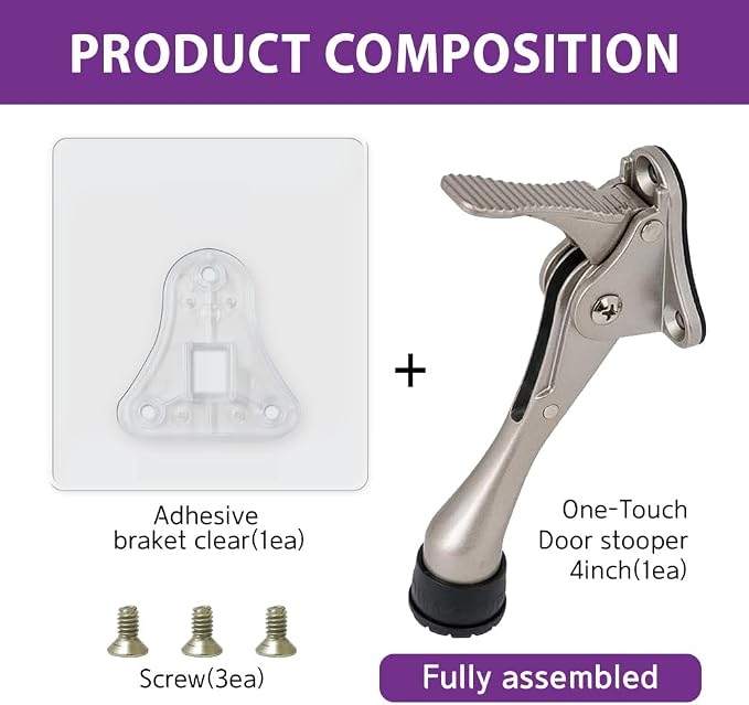 Door Stopper with Adhesive Bracket Stickers, No Drilling or Tools Needed - Image 6