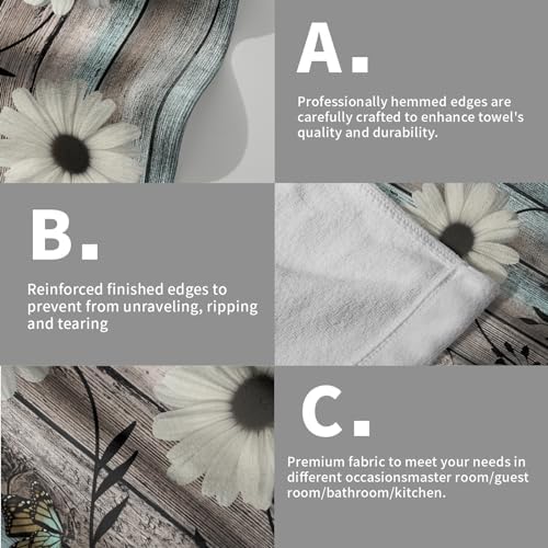 Rustic Barn White Daisy Hand Towels Flower Butterfly Teal Turquoise Brown - Image 5