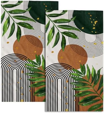 Boho Leaves Hand Towels Mid Century Kitchen Towels 2 Pack Bohemian Fingertip by Granbey