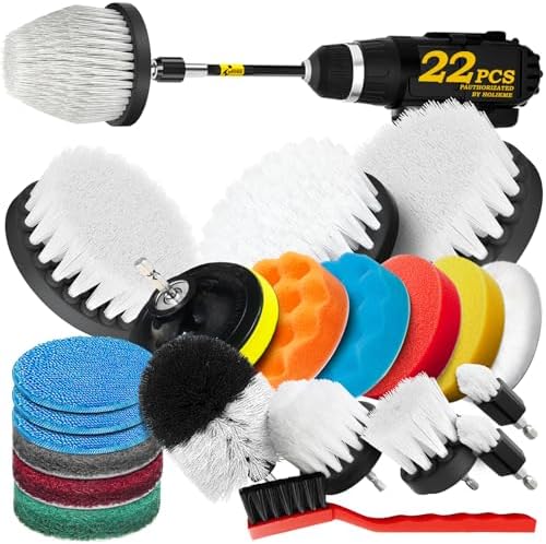 Holikme 22Pack Drill Brush Attachments Set, Scrub Pads & Sponge, Buffing Pads by Holikme