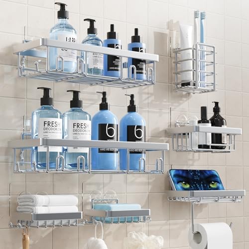 Shower Caddy 7 Pack, Adhesive Bathroom Shower Organizer by Yorshvil