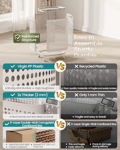 SONGMICS Laundry Hamper with Wheels, 75 L Laundry Basket with Lid - Image 6