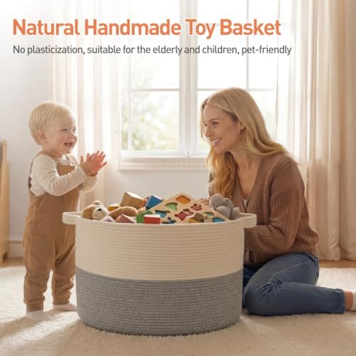 OIAHOMY 90L XXXLarge Blanket Basket Living Room Laundry Basket White&Grey - Image 2