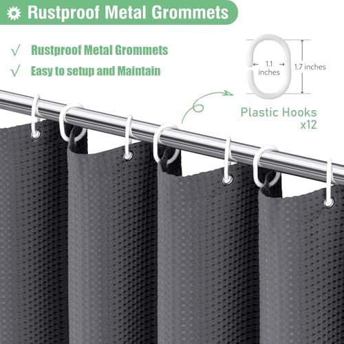 Dynamene Extra Long Waffle Shower Curtain 256GSM Fabric 72x96 Charcoal Grey - Image 5