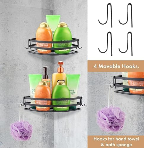 Corner Shower Caddy Shelves, 2 Pack Black Stainless Steel Organizer - Image 7