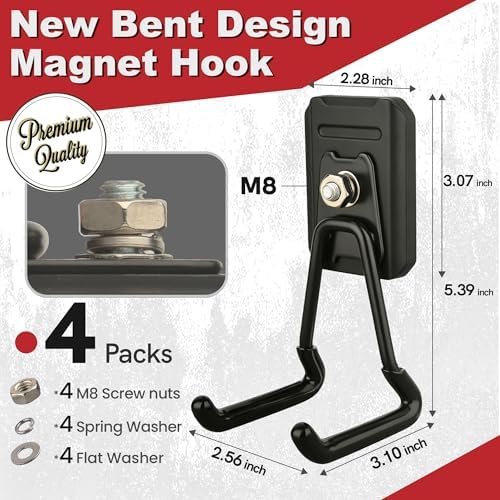 Heavy Duty Magnetic Garage Hooks, 4 Pack Rubber Coated Strong Magnet Hooks - Image 4
