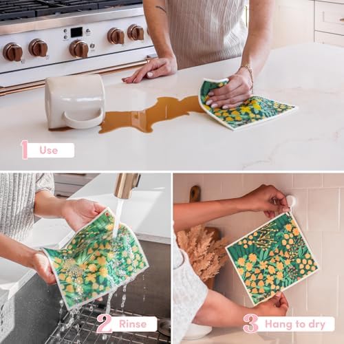 Papaya Swedish Dishcloths for Kitchen, 2 Reusable Paper Towels, 1 Hook - Image 4