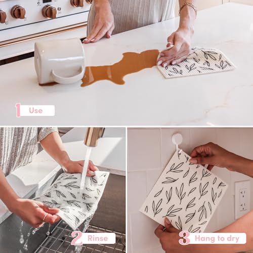 Papaya Swedish Dishcloths for Kitchen, 2 Reusable Paper Towels, 1 Hook - Image 4