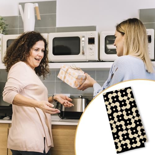 Beige and Black Moroccan Kitchen Towels, Boho Abstract Dish Tea Towels - Image 5