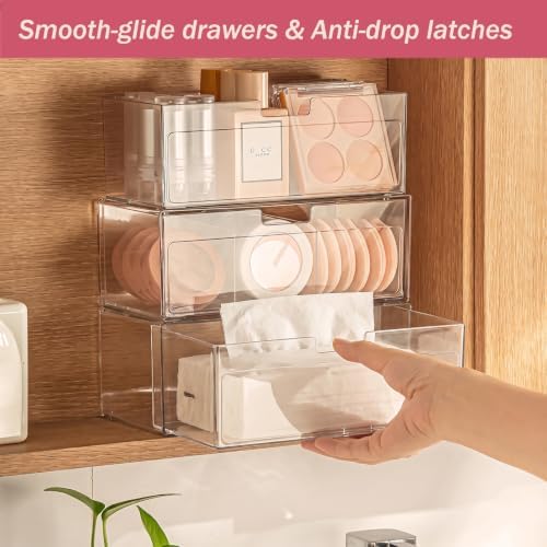 2 Tier Clear Bathroom Counter Organizer, Stackable Storage Drawers - Image 4