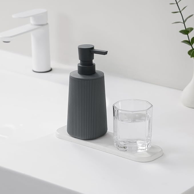 YAUKPH Small Soap Dispenser for Bathroom and Kitchen Matte Dark Gray | Modern - Image 2