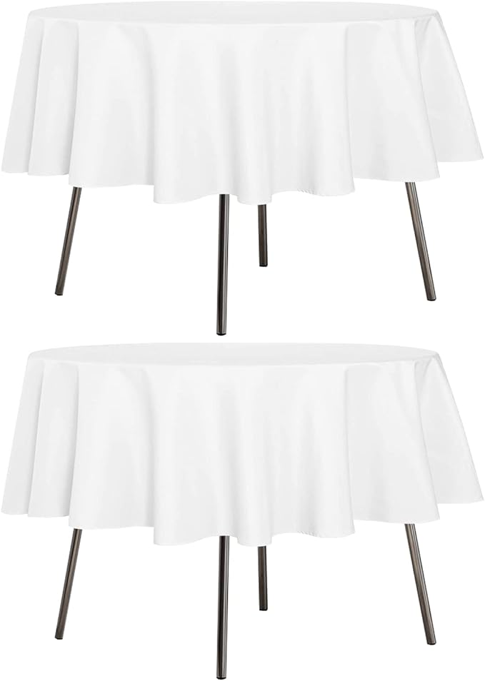 sancua 2 Pack Round Tablecloth 60 Inch White (Fits 20-48 Inch Tables), Stain and Wrinkle Resistant Table Cloth - Washable Polyester Table Cover for Dining Tables, Buffet Parties and Camping