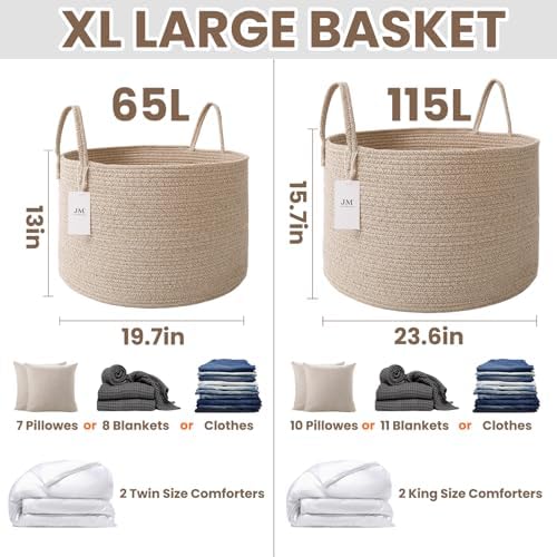 JMvicyroam 115L Extra Large Machine Washable Cotton Rope Blanket Basket - Image 3