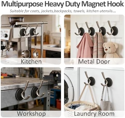 ULIBERMAGNET Strong Magnetic Double Hooks, 4 Pack Heavy Duty Sturdy Coat - Image 5