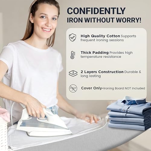 UniSimp Ironing Board Cover and Pad 18"x54" Extra Thick Natural Cotton - Image 6
