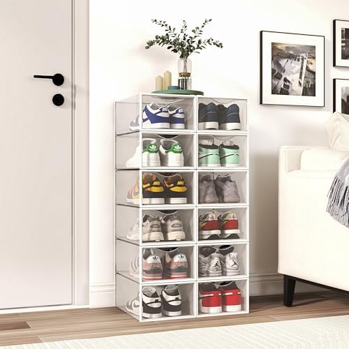 Seseno 12 Pack Shoe Storage Bins, Space Saving Foldable Shoe Rack, Shoe Box - Image 6