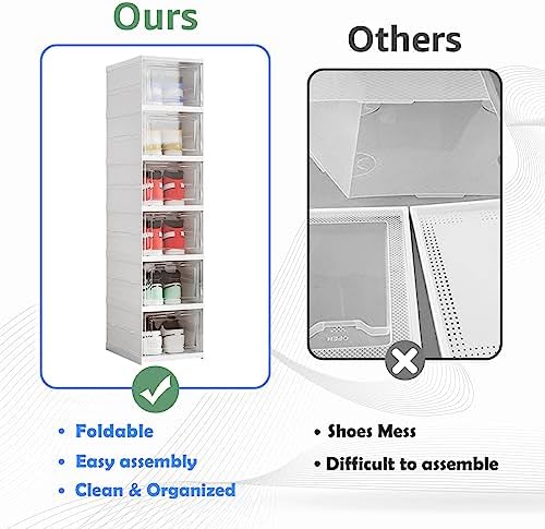 Shoe Storage Organizer Box 6-Tier Foldable Collapsible Stackable Shoe Rack Bins - Image 3