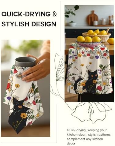 Miss Adola 150GSM Flour Sack Kitchen Towels Set of 2, Cat in Grass - Image 5