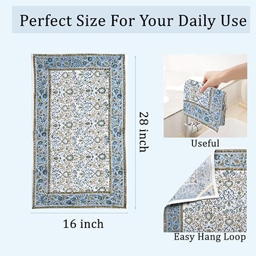 Ridhi Indigo Blue Hand Block Print 100% Cotton Kitchen Towels, 16x28 Inch - Image 3