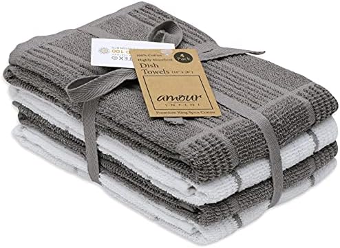 AMOUR INFINI Kitchen Towels Pack of 4, Terry Cotton Dish Towels, Ultra Absorbent by AmourInfini