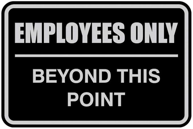 All Quality Classic Framed Employees Only Beyond This Point Wall or Door Sign | Easy to Install Business Signage - Large (Black-Silver) 1 Pack