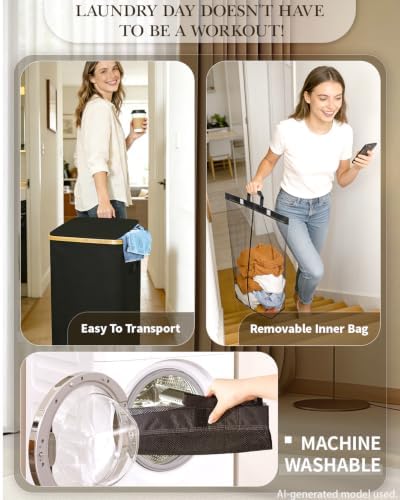 Laundry Hamper with Wheels, 75L Rolling Laundry Basket, Removable Inner Bag - Image 3