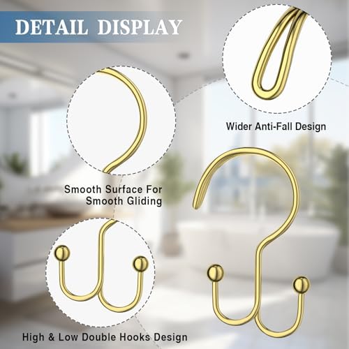 Shower Curtain Hooks, OEH Shower Curtain Rings, Decorative Double Shower Hooks - Image 4