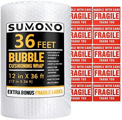 Bubble Cushioning Wrap Roll, Sumono 12 Inch x 36 Feet Total Bubble Roll by sumono