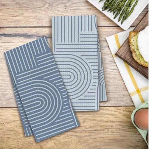 Abstract Boho Blue Kitchen Towels, Minimalist Contemporary Dish Tea Towels - Image 5