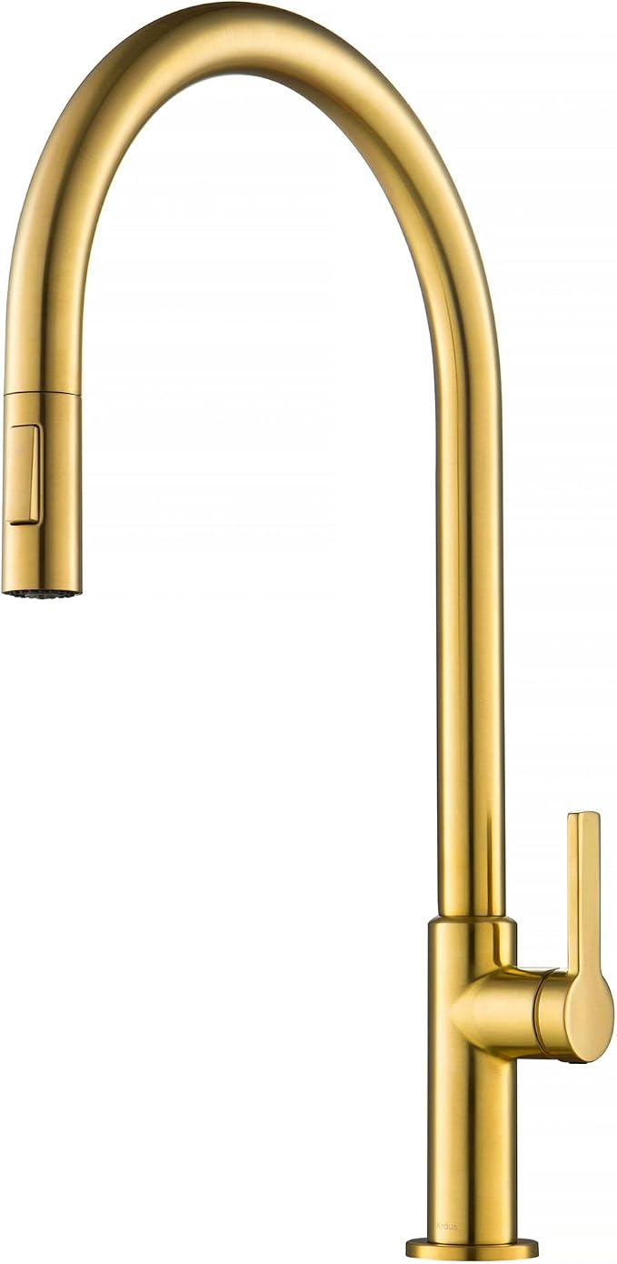 KRAUS Oletto High-Arc Single Handle Pull-Down Kitchen Faucet in Brushed Brass - Image 13