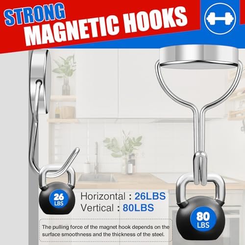 4 Pack Heavy Duty Magnetic Hooks, 80LBS Swivel Swing Magnet Hooks - Image 3